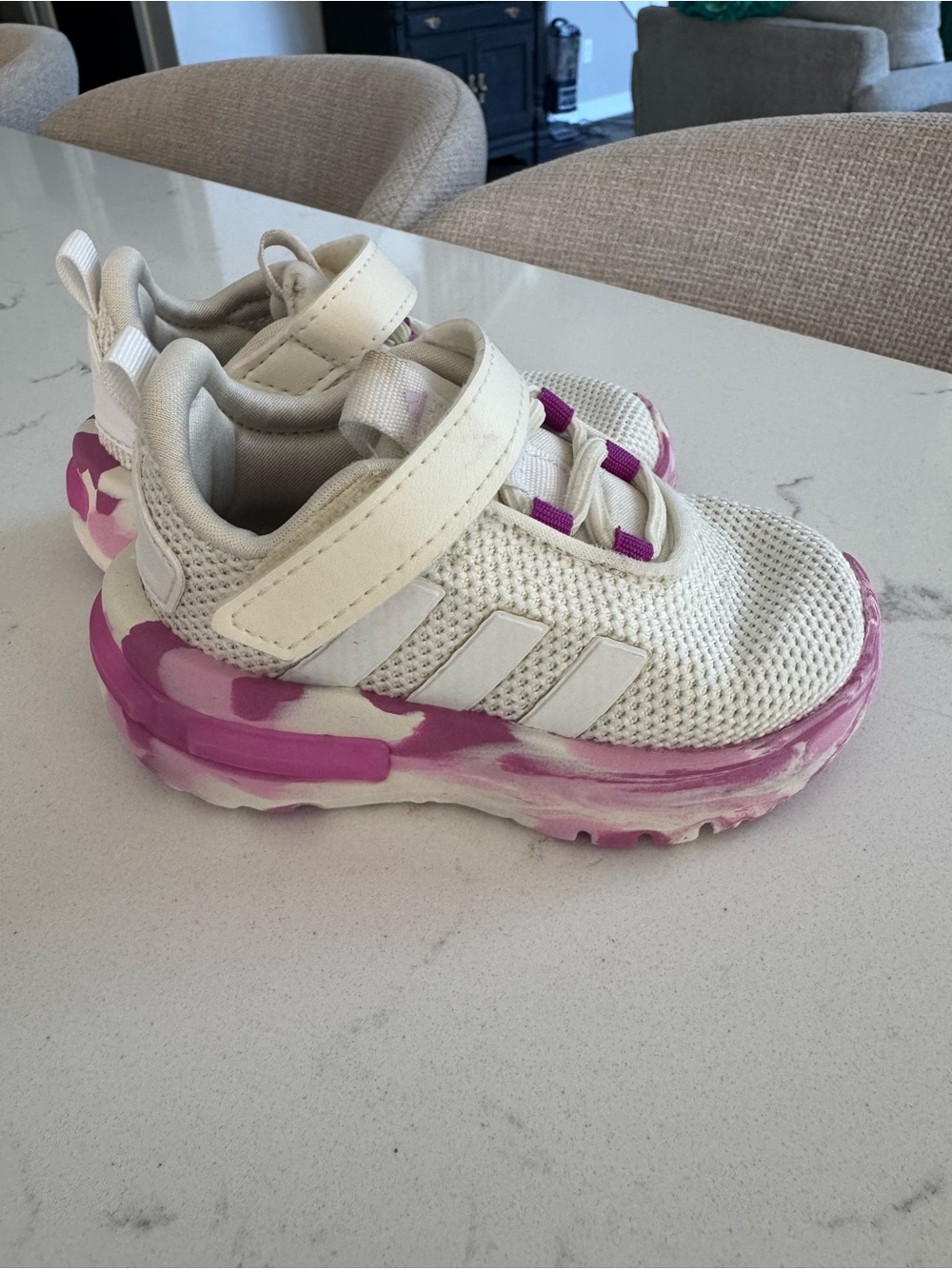 Adidas Kids White and Pink/Purple Sneakers Youth Size 4K